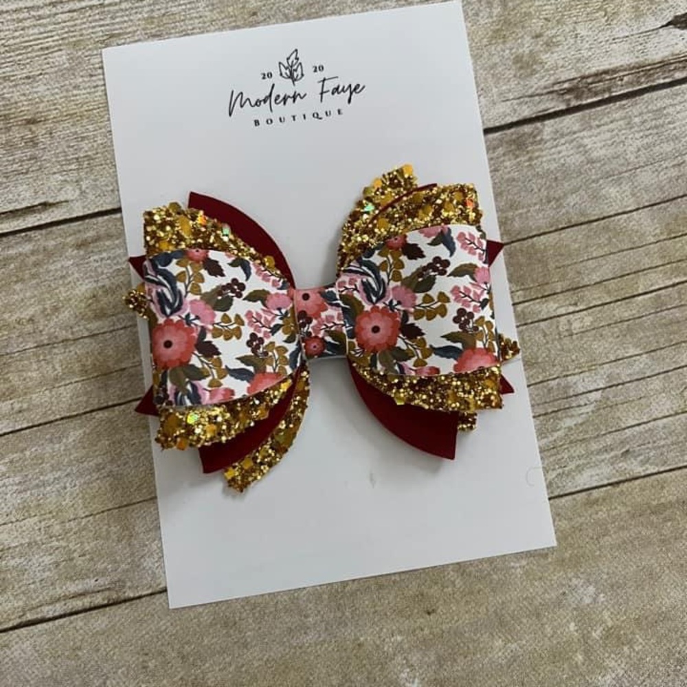 Burgundy Floral Hairbow